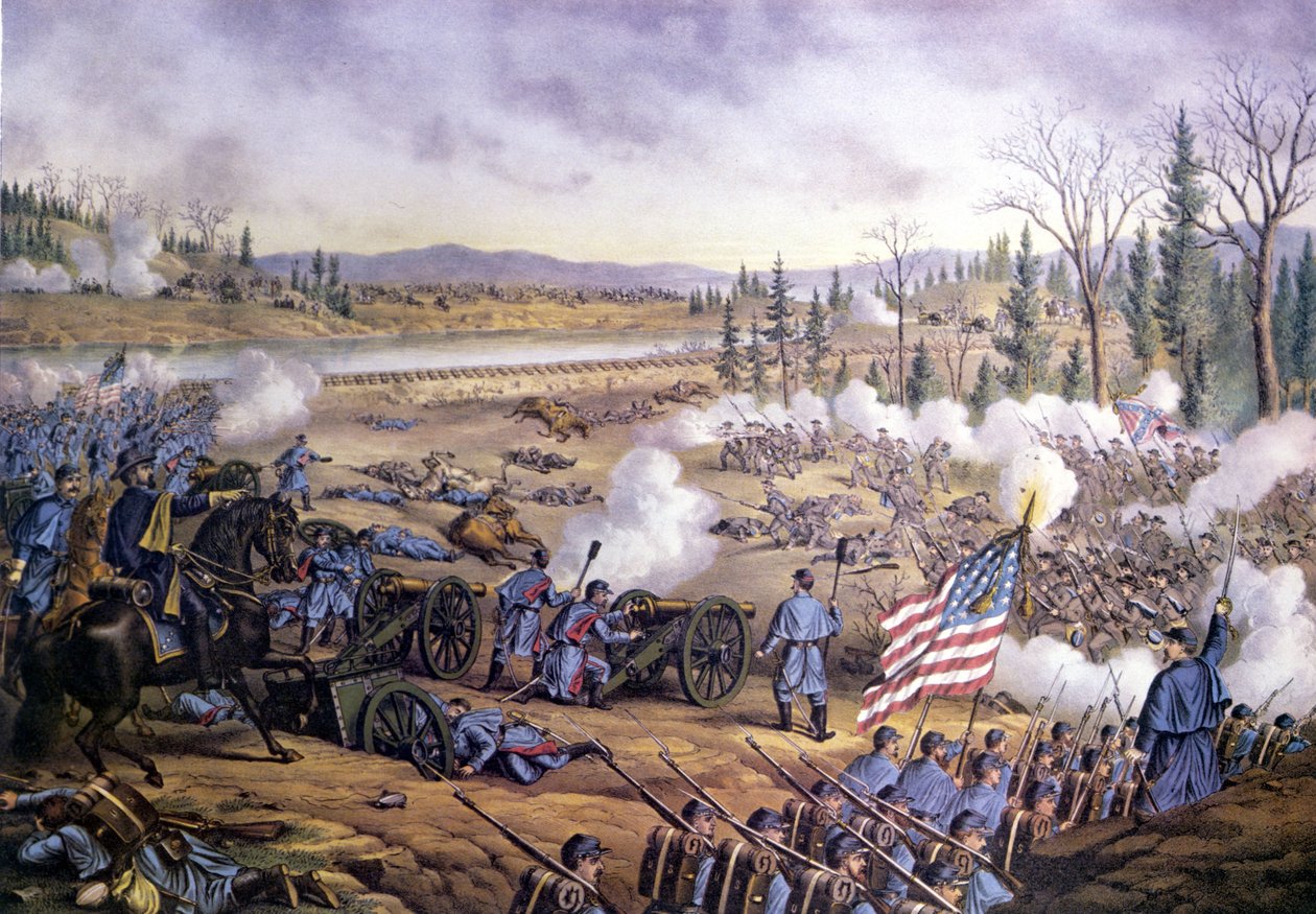 Americká občanská válka (1861 - 1865): bitva u řeky Stones nebo druhá bitva u Murfreesboro, Tennessee 31. prosince 1862-02 ledna 1863. Rytina z 19. století. od Unknown artist