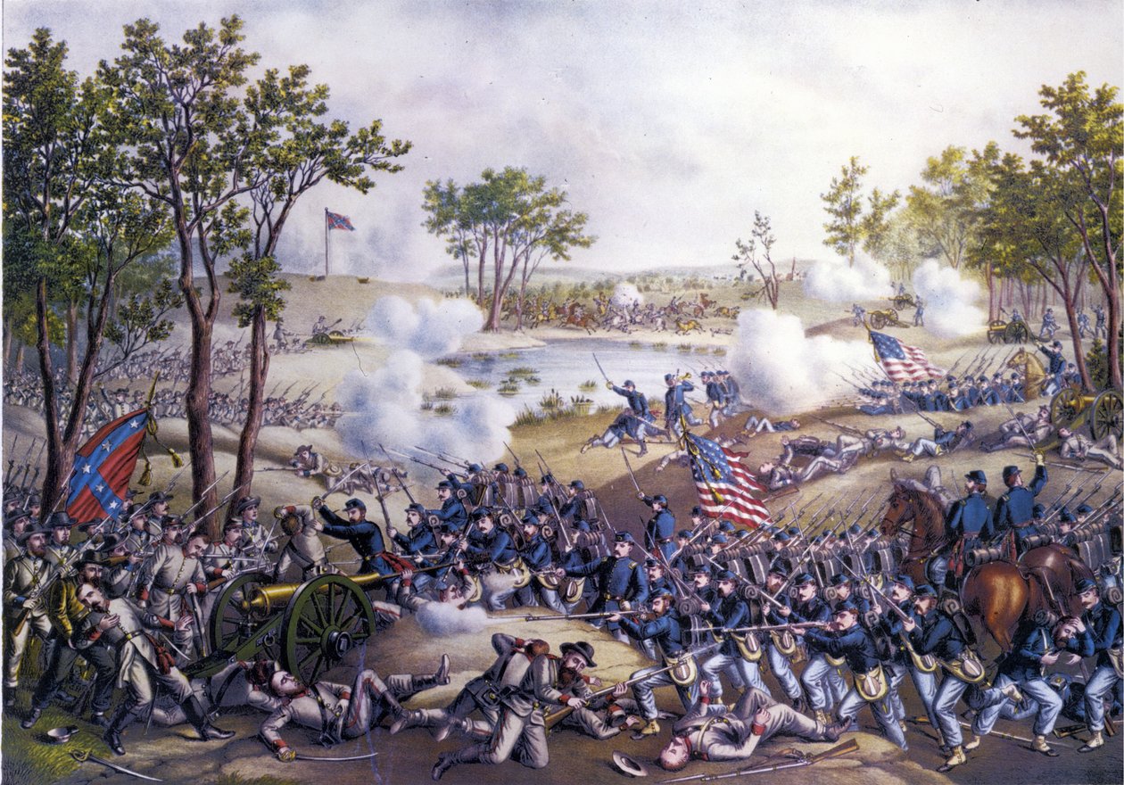 Americká secesní válka nebo občanská válka (1861 - 1865): Cold Harbor nebo druhá bitva o Cold Harbor, Virginie 31. května - 1. června 1864. Rytina z 19. století. od Unknown artist