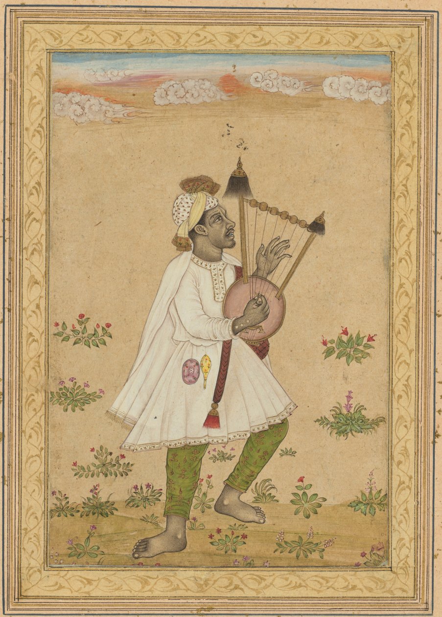 Hráč na africkou lyru (recto); kaligrafie (verze) od Unknown artist