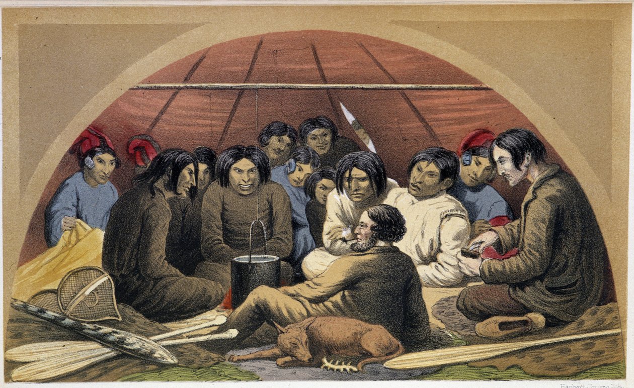 Indiánská návštěva v Otelne v jeho stanu – v „“Exploration of the Labrador Peninsula““ od Hind, Londýn od Unknown artist
