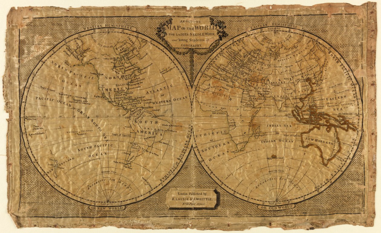 Obrysová mapa světa pro dámské vyšívání a mladé studentky geografie od Unknown artist