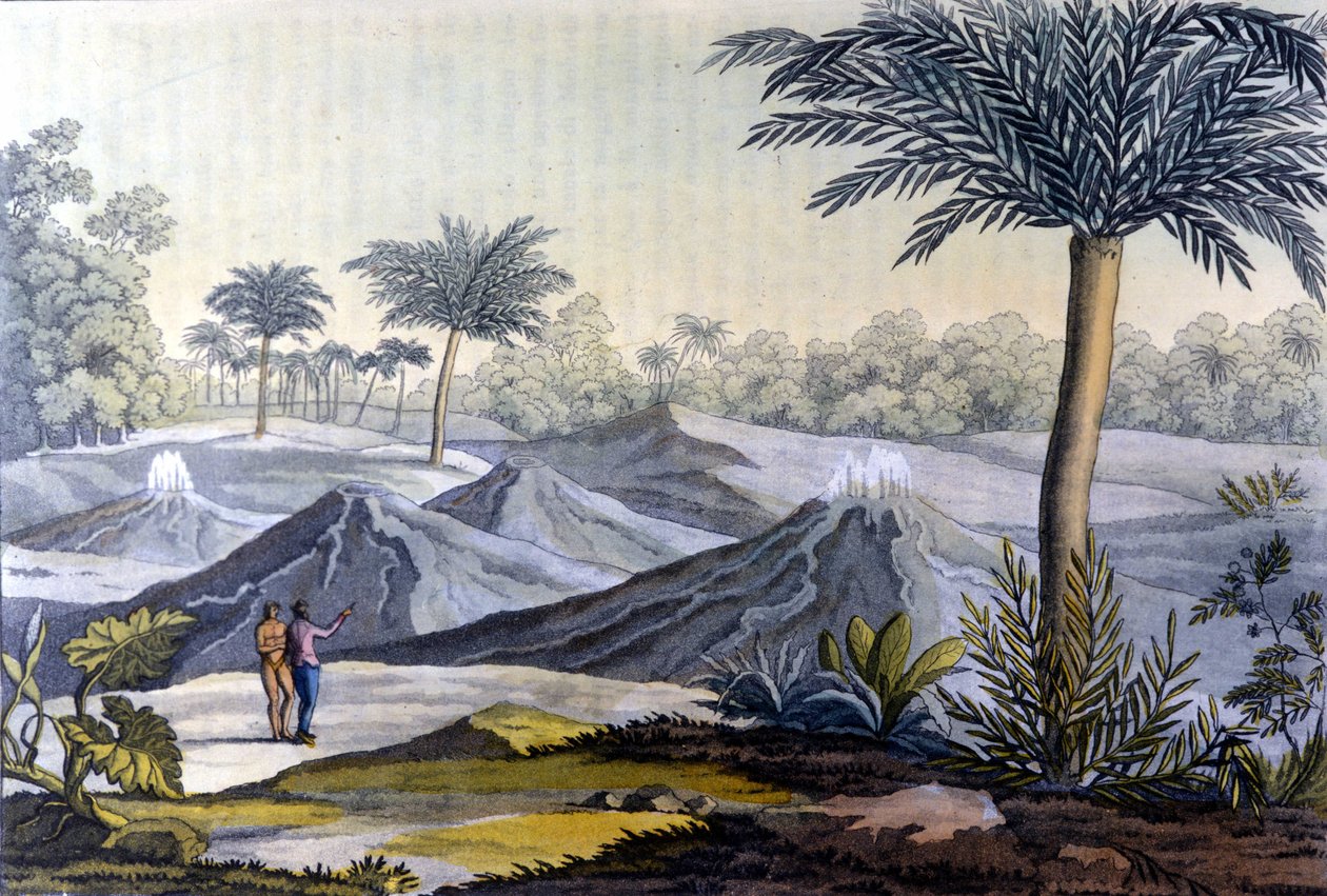 Domorodý muž ukazuje v Humboldtu vulcancitos poblíž Turbaco v Ekvádoru. Z knihy Alexandra von Humboldta (Alexandre de Humboldt od Unknown artist