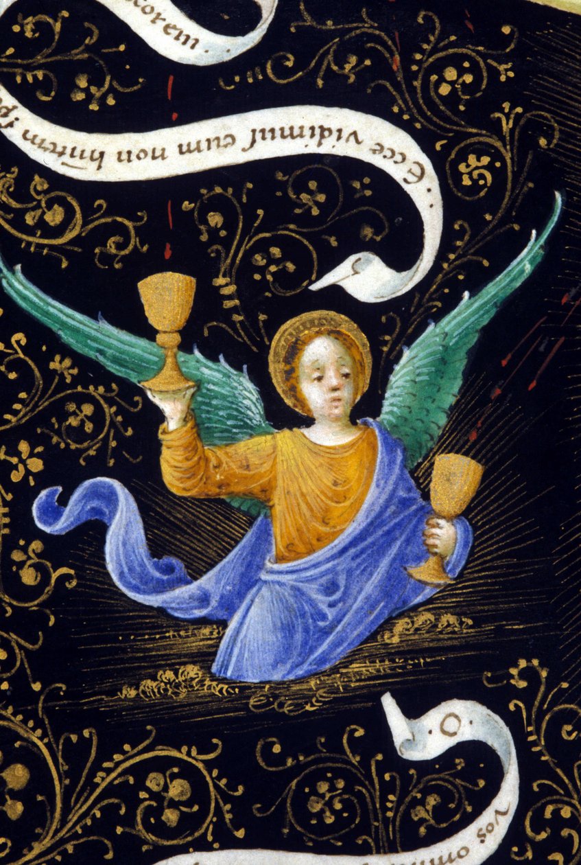 Anděl drží dva kalichy. Miniatura Belbello da Pavia od Unknown artist