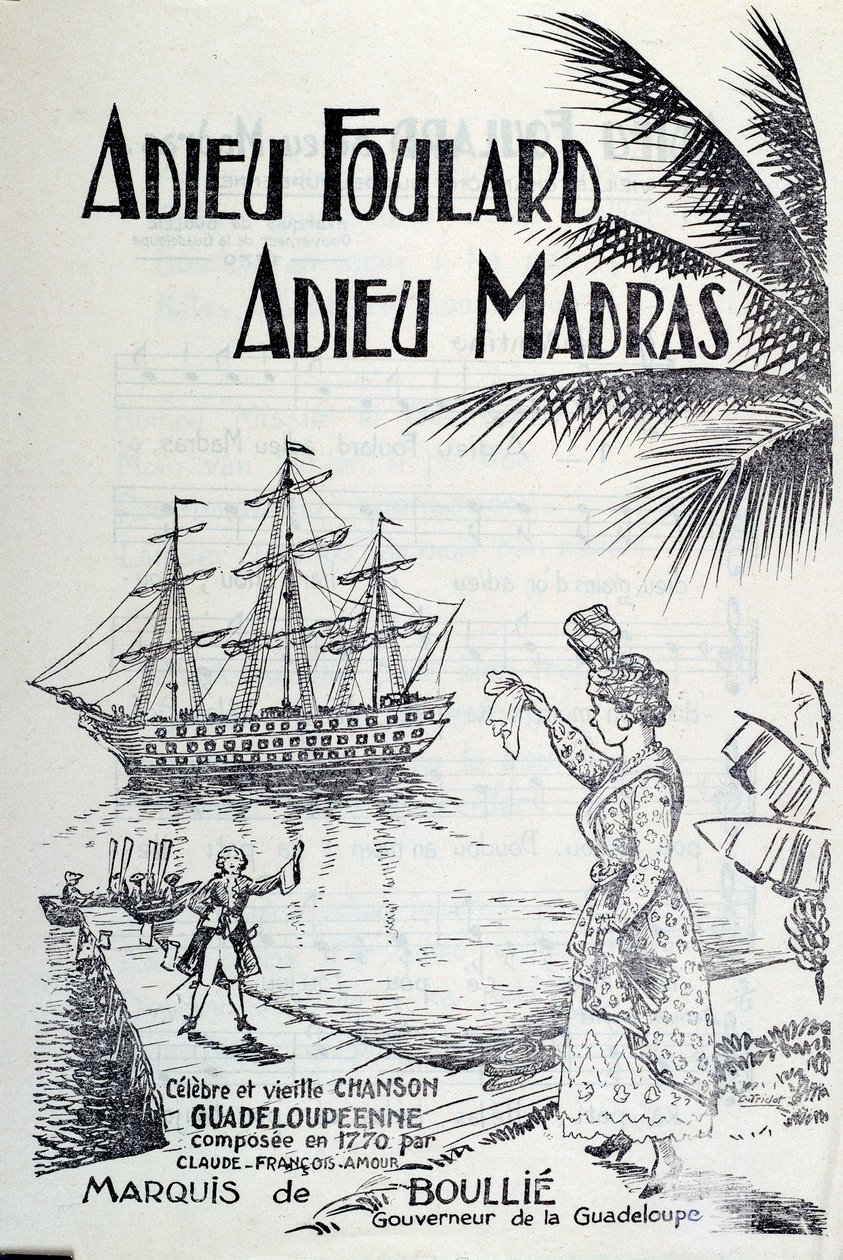 Název písně Antily „“ šátek na rozloučenou, madras na rozloučenou““. Rytina 18. století. Chartres, Muzeum výtvarných umění od Unknown artist