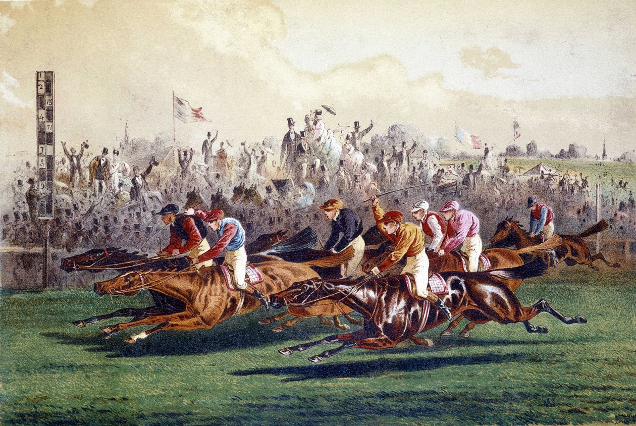 Příjezd koňského dostihu. ilustrace 19. století. od Unknown artist