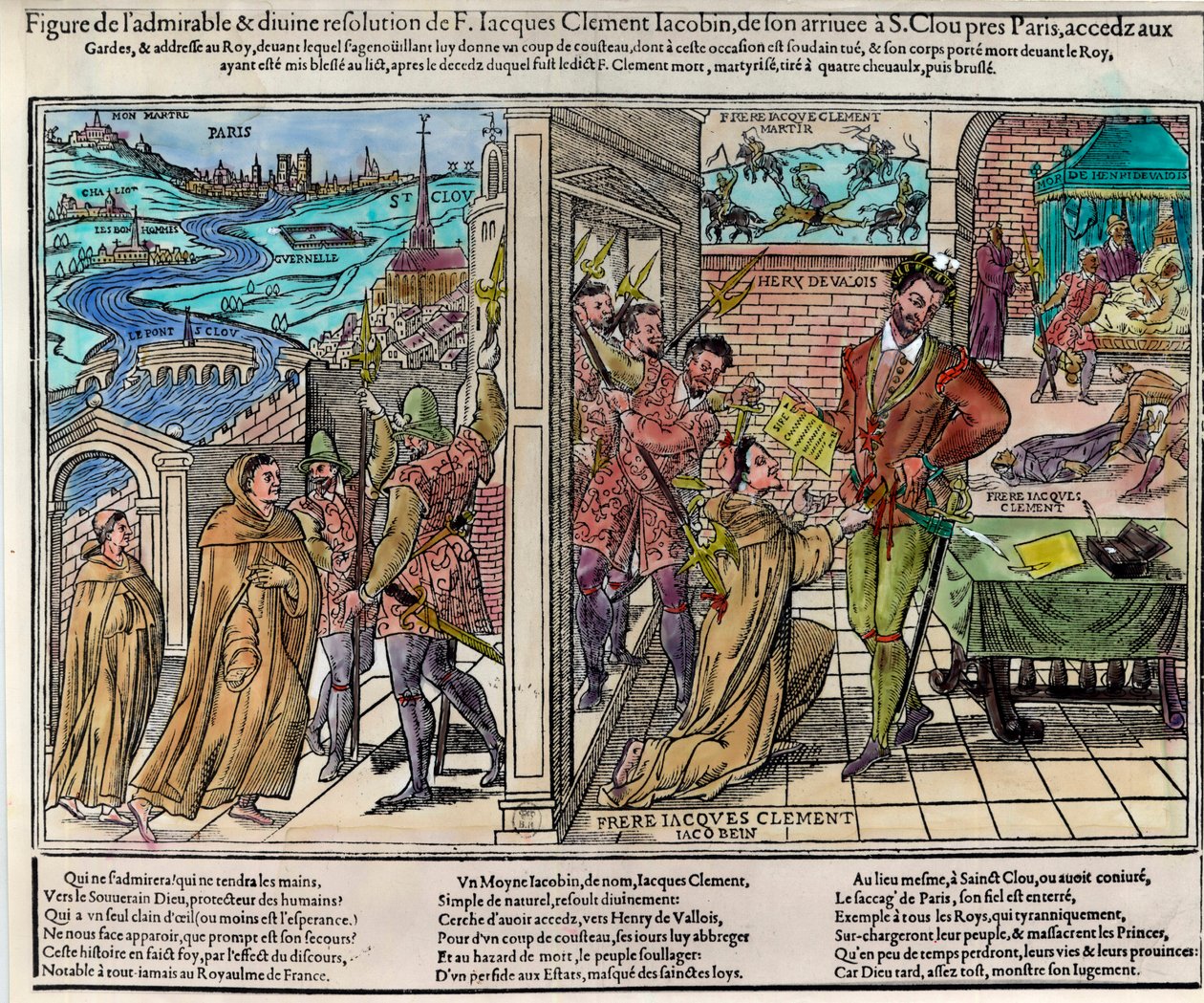 Atentát na francouzského krále Jindřicha III. (1551-1589) Jacquesem Clementem (1567-1589), dominikánským náboženským zastáncem katolické ligy, 1. srpna od Unknown artist