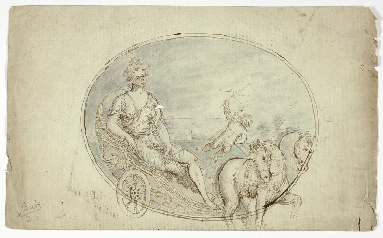 Aurora na voze (recto); tři mužské portréty (verso) od Unknown artist
