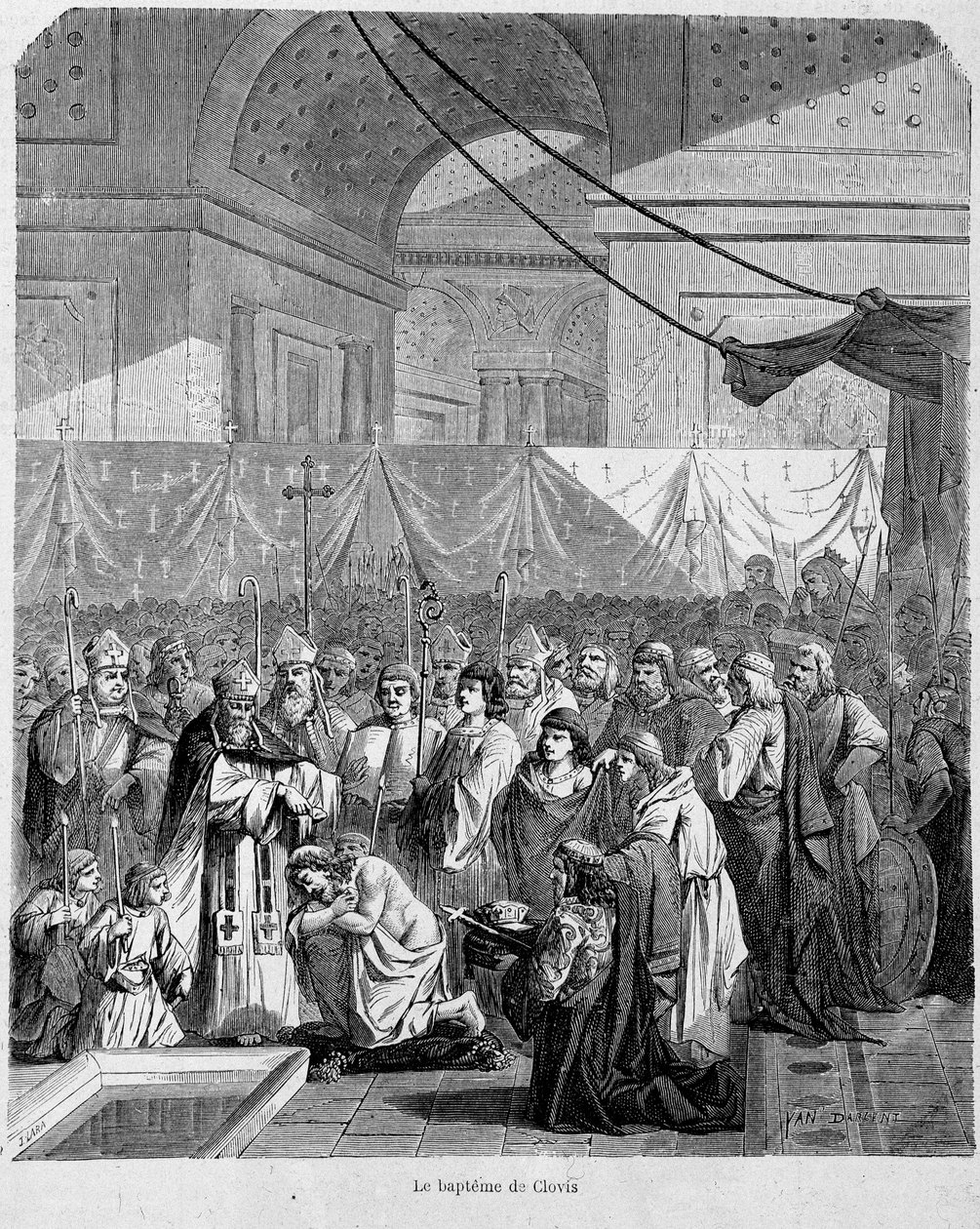 Bapteme of Clovis od Anastase II v katedrále v Remeši 25. prosince 498 - v „Histoire des Popes“, sv. 1, Maurice Lachatre. od Unknown artist