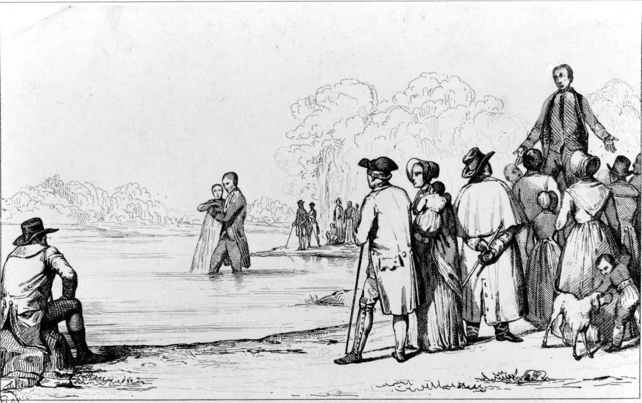 Křest anabaptistů s úplným ponořením do vody. od Unknown artist