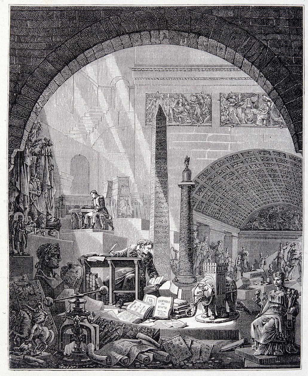 Baron Dominique Vivant-Denon (Vivant denon) ve své kanceláři, obklopený uměleckými předměty a Napoleonem od Unknown artist