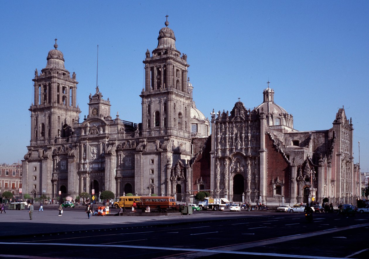 Barokní umění: pohled na Metropolitní katedrálu Mexico City. Mexiko 18. století. od Unknown artist
