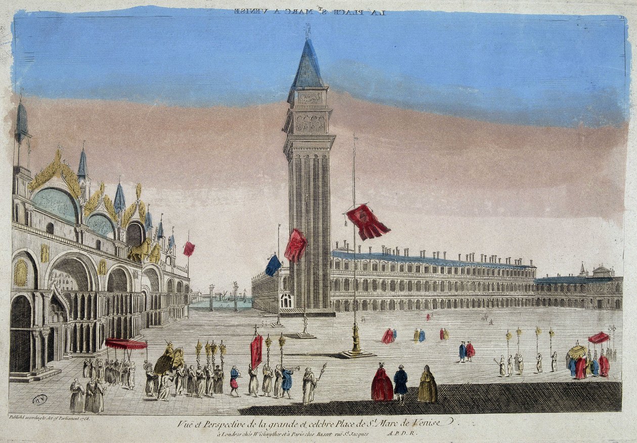 Bazilika a náměstí svatého Marka (San Marco) v Benátkách. od Unknown artist