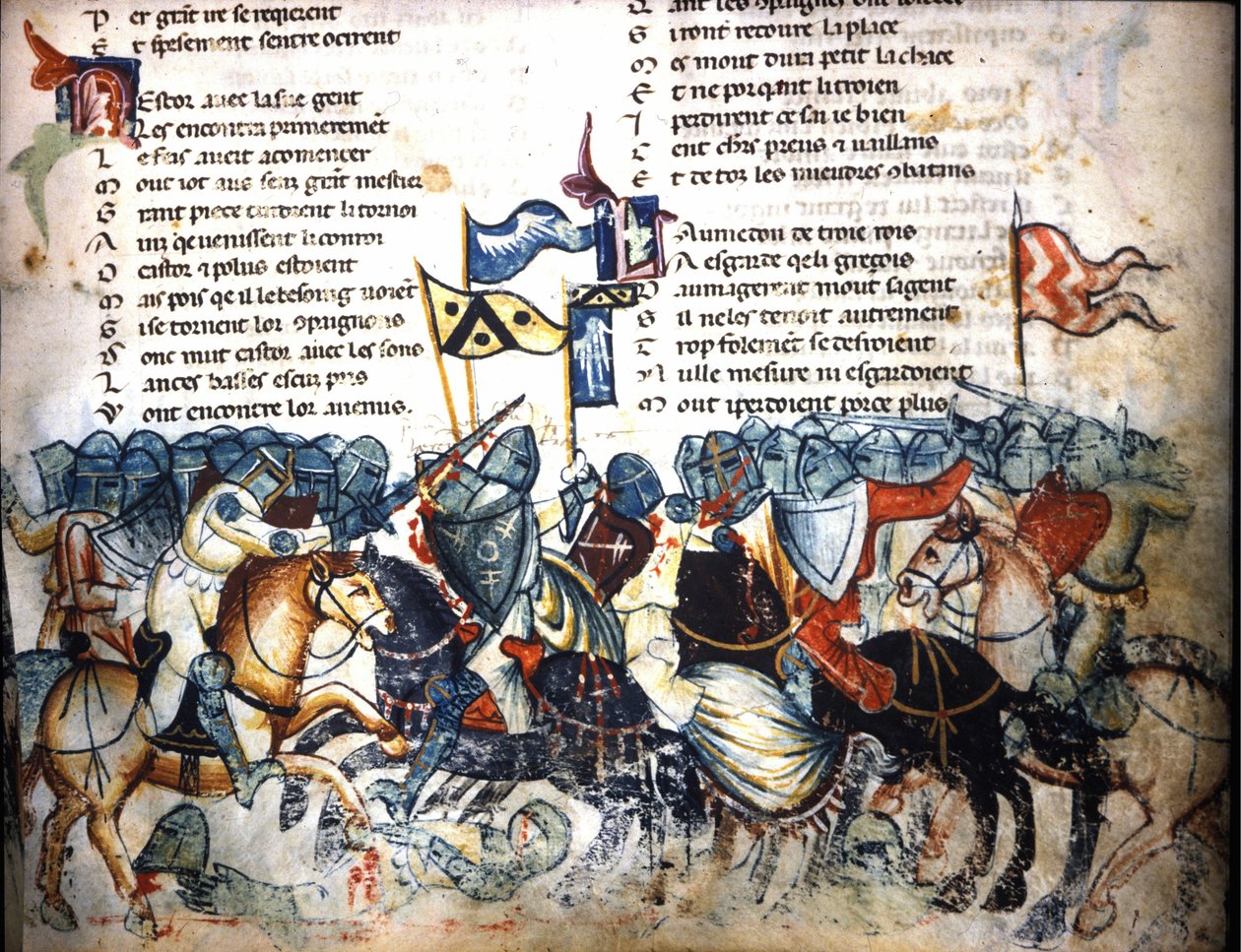 Bitevní scéna. Miniatura „Roman de Troy““ od Benoita de Saint Maure. Biblioteca Marciana ze 14. století, Benátky od Unknown artist