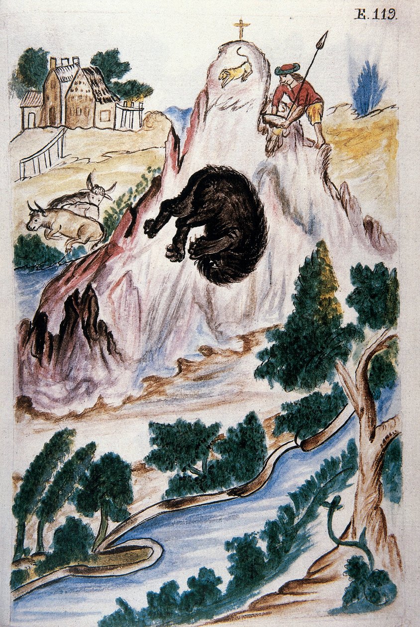 Lov na medvědy, z knihy „Trujillo of Peru“ nebo „Codex Martinez Companion“, od Balthazara Martineze Companiona a Bujandy, biskupa z Trujillo (1782-1785) od Unknown artist