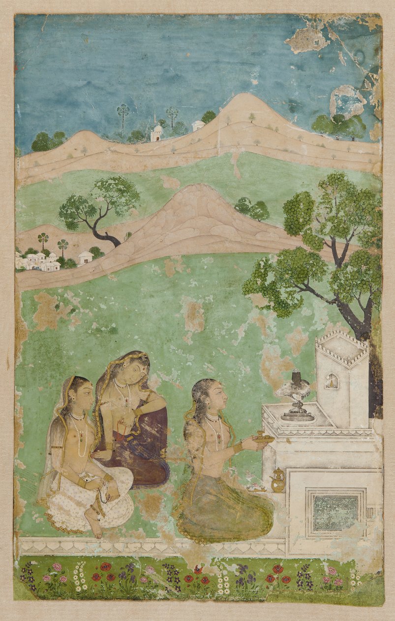 Bhairavi Ragini (hudební režim): tři postavy před svatyní od Unknown artist
