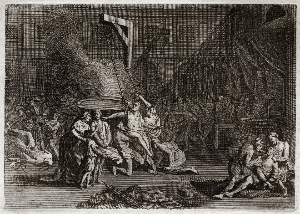 Bible of Royaumont, Starý zákon: Mučednictví Machabees. Sedm bratří Makabejských je spíše umučeno, než aby zradili svou vlastní víru. Ilustrace z roku 1811. od Unknown artist