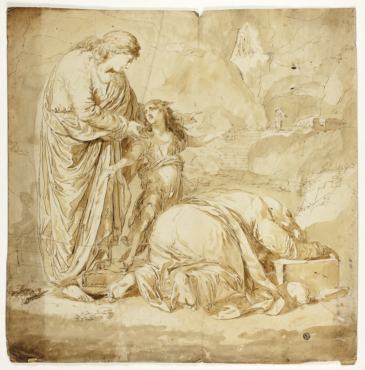 Biblická scéna se dvěma ženami a dítětem v popředí od Unknown artist