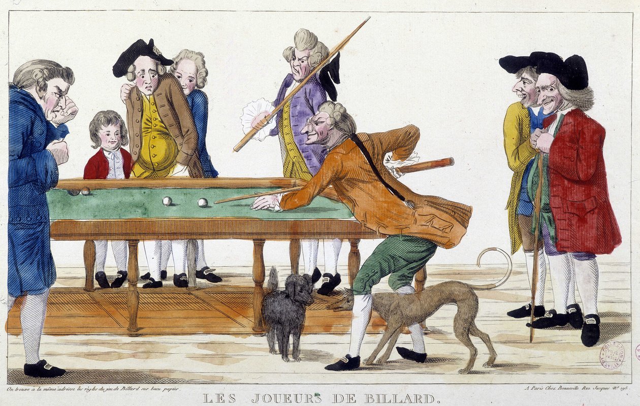 Hráči kulečníku - rytina, n. d., konec 18. století, Carnavalet. od Unknown artist