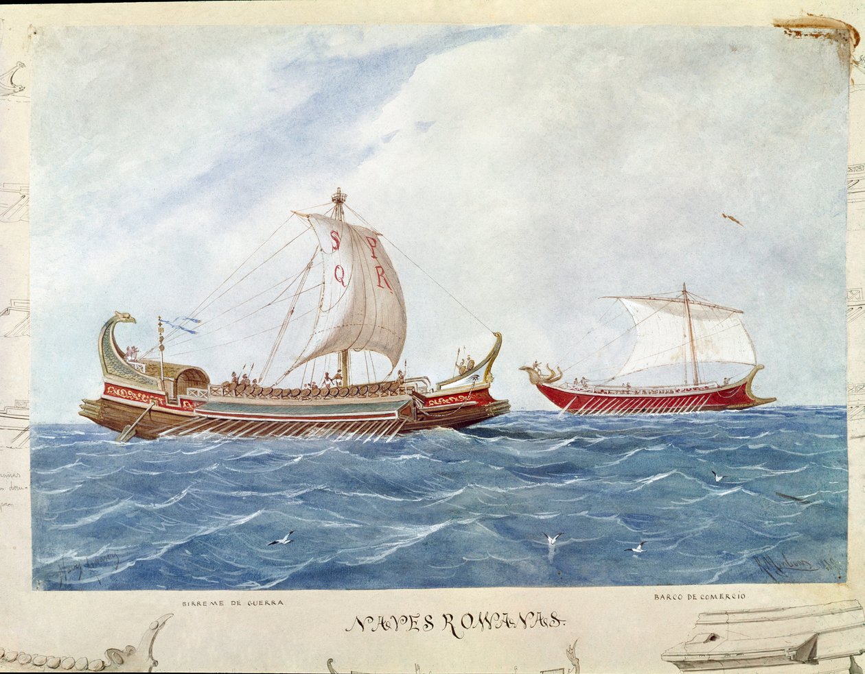 Galerie typu Bireme za římské republiky (Akvarel od Unknown artist