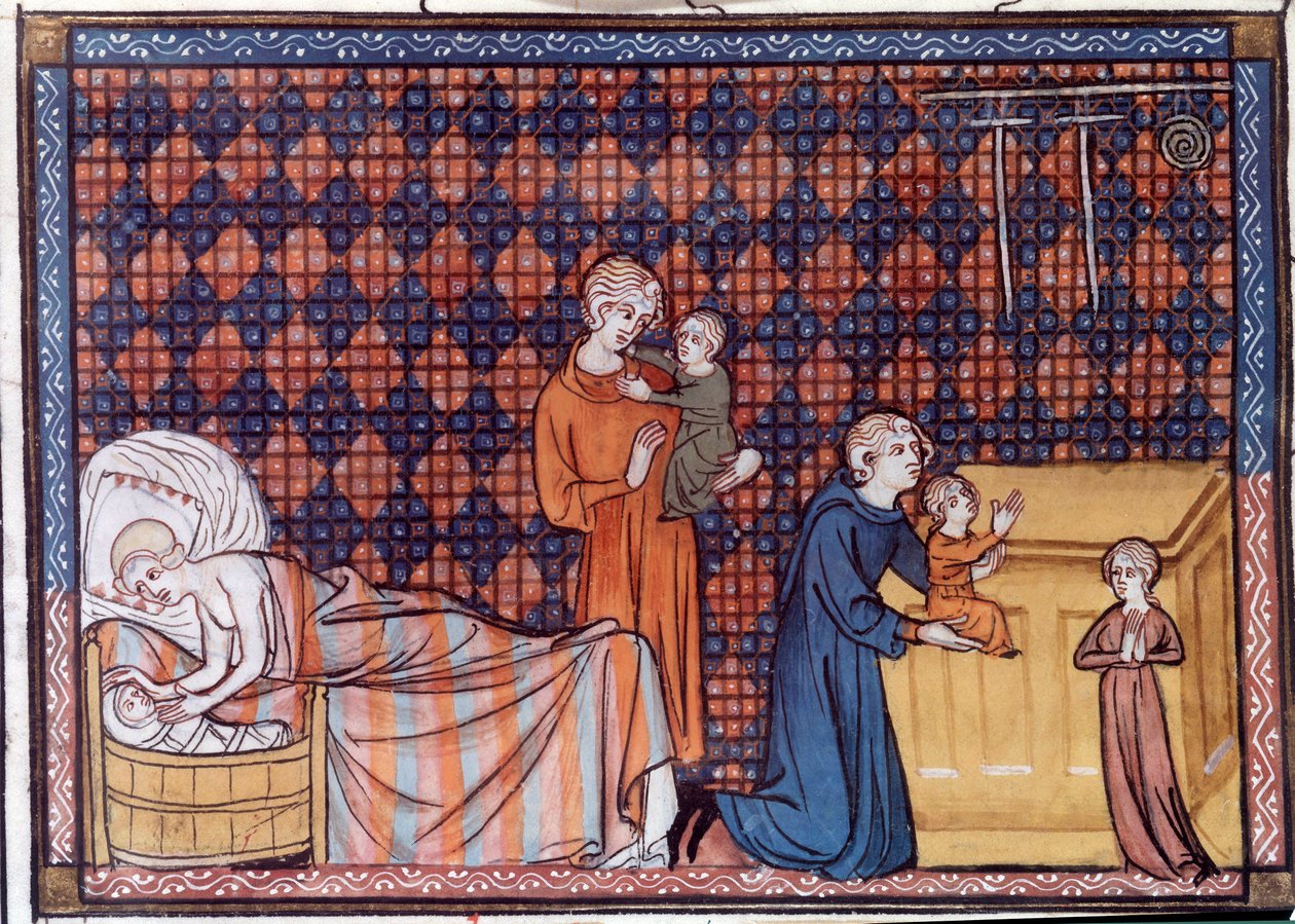 Narození a vzdělání francouzského krále Ludvíka IX. nebo Saint Louis (1214-1270). Miniatura z rukopisu „Život a zázraky Saint Louis“ od Viléma ze Saint Pathus od Unknown artist