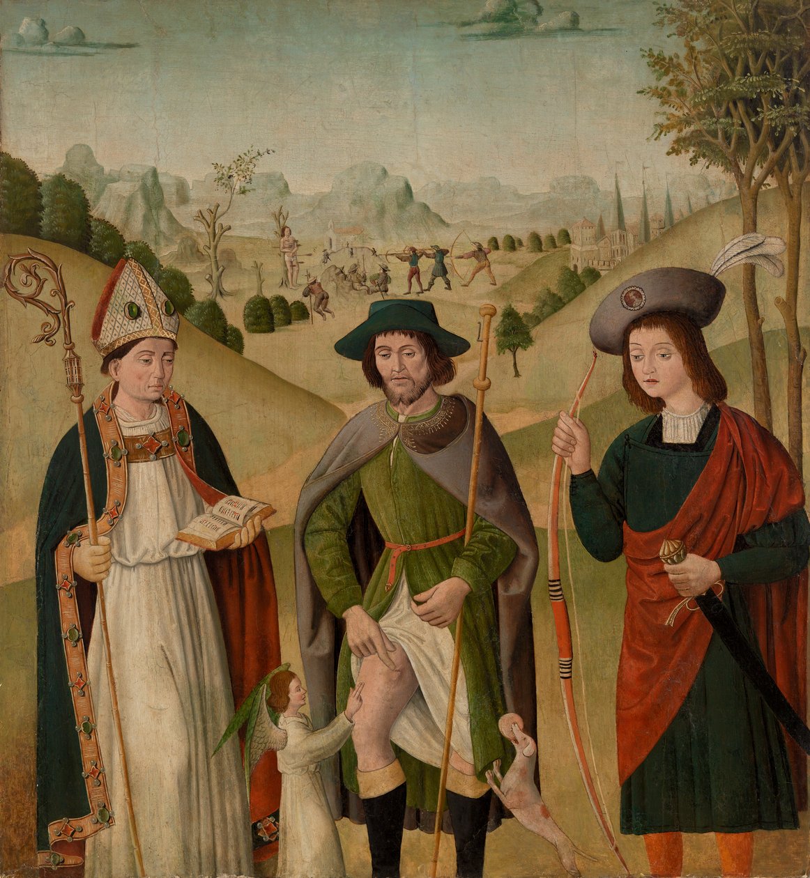 Svatý biskup, svatý Roch a svatý Sebastian od Unknown artist