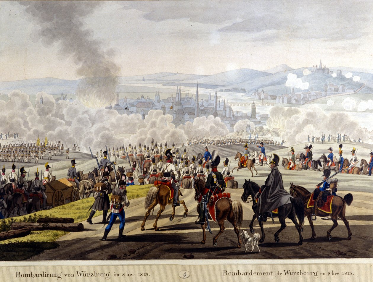 Bombardování Wurzburgu v roce 1813 rytina 19. století od Unknown artist