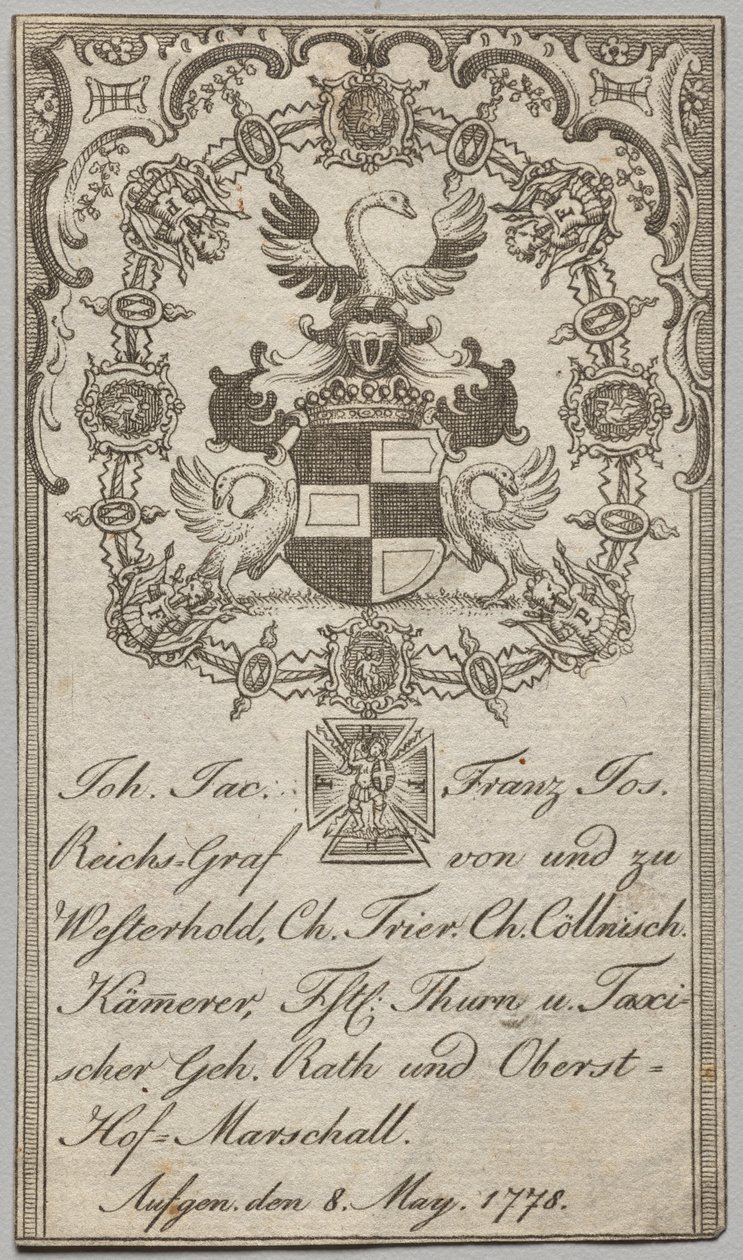 Knihovna: Johan. jac Franz Josef, říšský hrabě z Westerholdu od Unknown artist