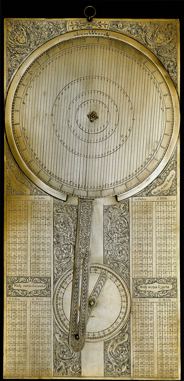 Mosazný přístroj známý jako „Jovilabe“ (Jovilabium) navržený po studiích o periodách satelitu Jupitera od astronoma Galilea Galileiho (Galilee) (1564-1642) kolem roku 1610. 1650-1700 Florencie, Istituto e Museo di Storia delle Scienze. od Unknown artist