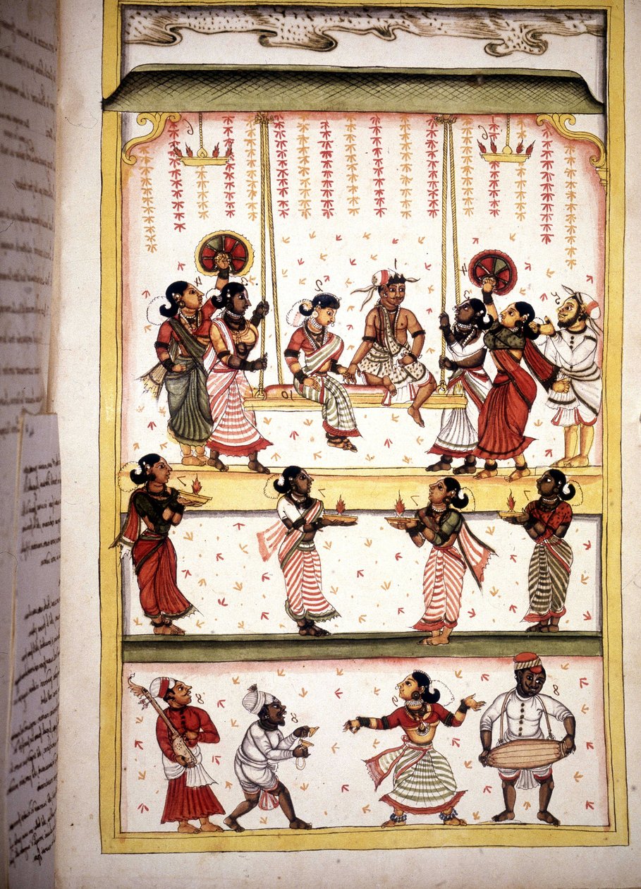 Svatební hostina Stránka z rukopisu (ms.8300) „Historie Mogolu““ (Moghul nebo Moghol) od Stefana Nivibuse Cardeiry. 18. století. Bibloteca marciana, Benátky od Unknown artist