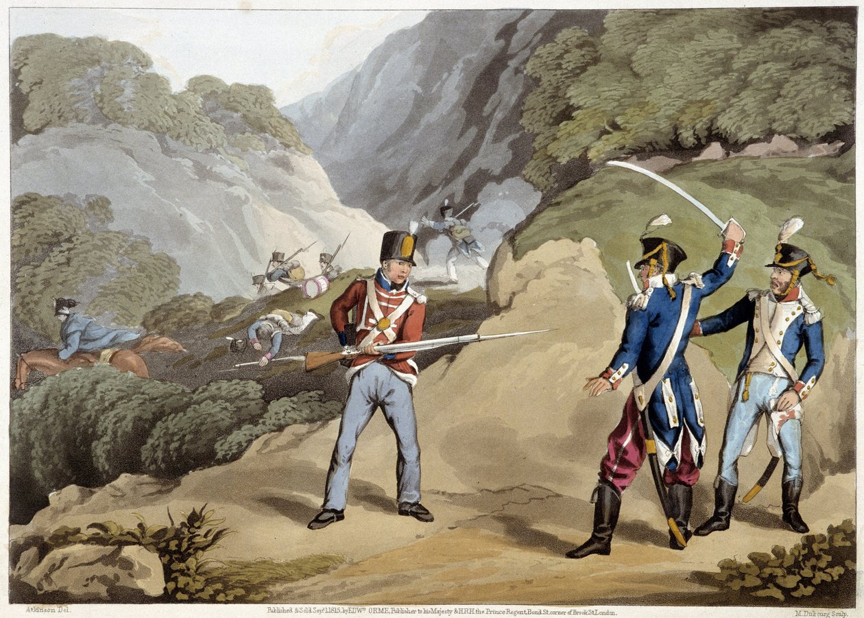 Britský voják zajal dva francouzské důstojníky v bitvě o Pyreneje - v „Historických, vojenských a námořních anekdotách...“ od Edwarda Ormea od Unknown artist