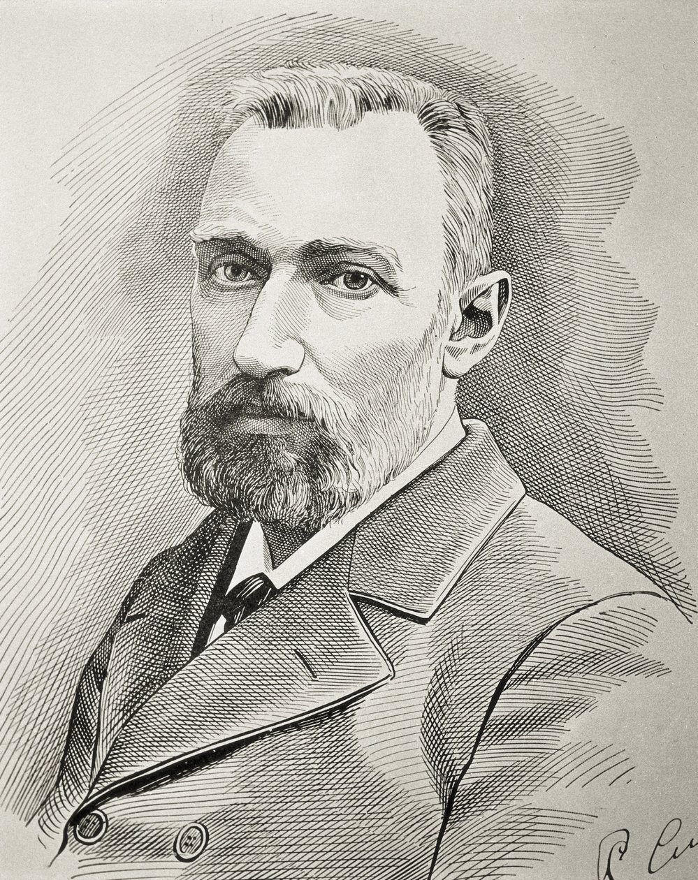 CURIE, Pierre (1859-1906). Francouzský fyzik. Portrét z roku 1898. Rytina. od Unknown artist