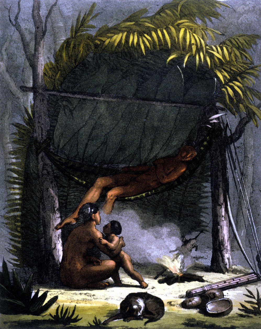 Cabane des Puris v Brazílii - v ""Starověkém a moderním kostýmu"" od Ferrario, ed. Milano od Unknown artist