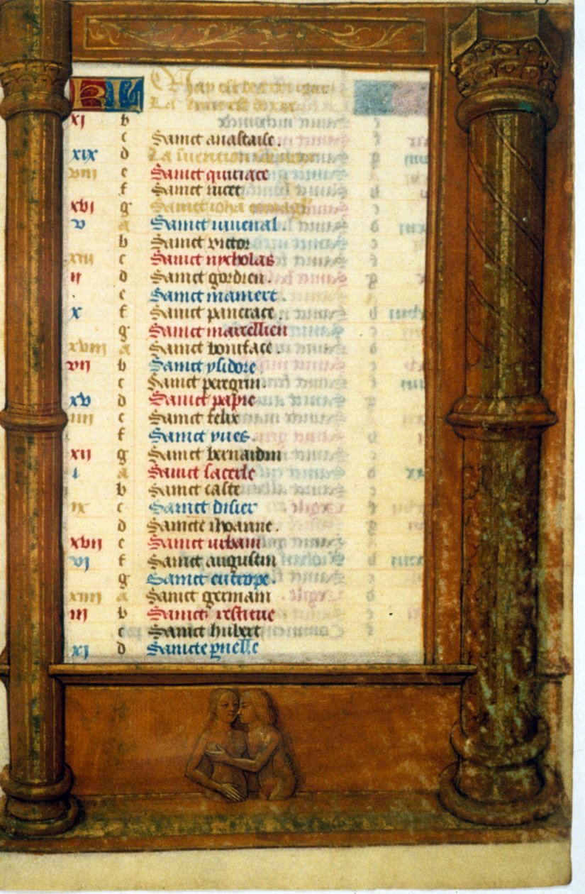 Kalendář a znamení Gemeaux - miniatura, středověk (ref. 135, 003r): Vyžádejte si povolení od Městské knihovny v Toulouse (tel: 05 62 27 66 66) od Unknown artist