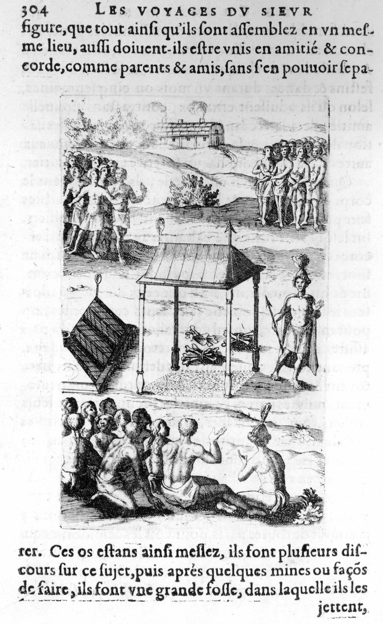 Kanada: domorodci - v “Les voyages de la Nouvelle France Occidental, Dicte Canada, vyrobený St Champlain Xaintongeois... od roku 1603 do roku 1629... Samuel Champlain (1570-1635), ed. Pierre Le Mur, Paříž od Unknown artist