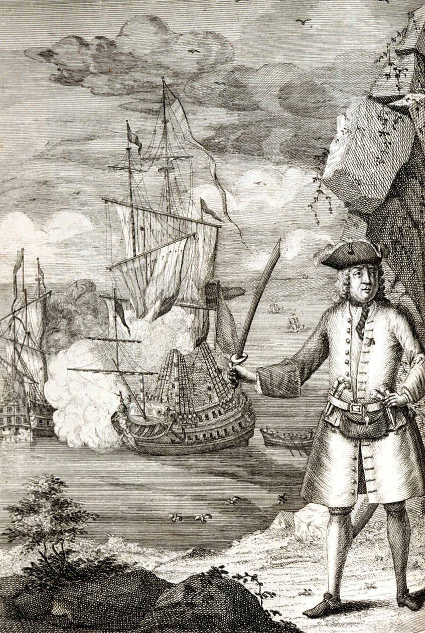 Kapitán Henry Avery na jedné z mohykánských lodí od Unknown artist