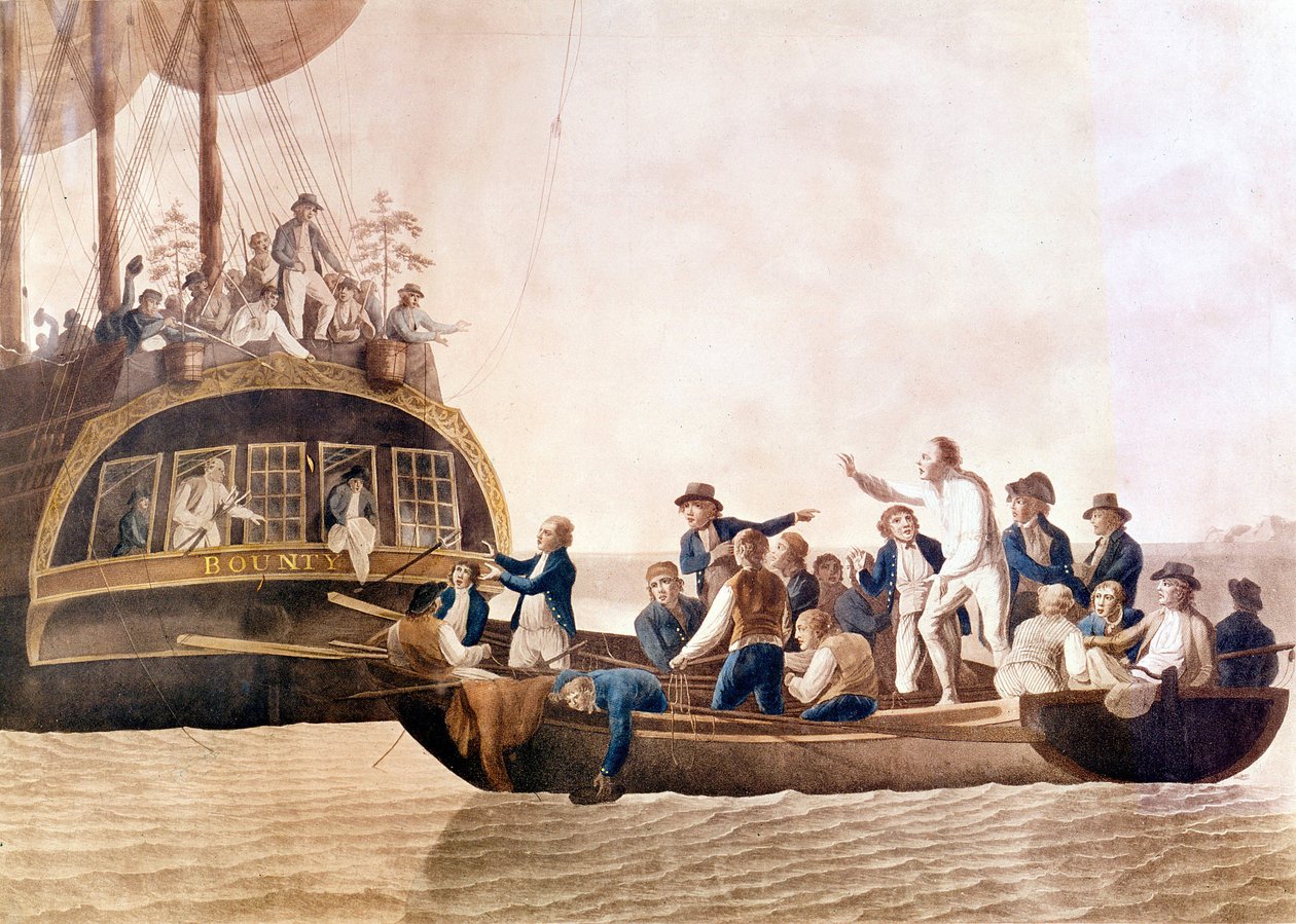 Kapitán William Bligh (1754 - 1817) z Bounty opuštěný svou posádkou. od Unknown artist