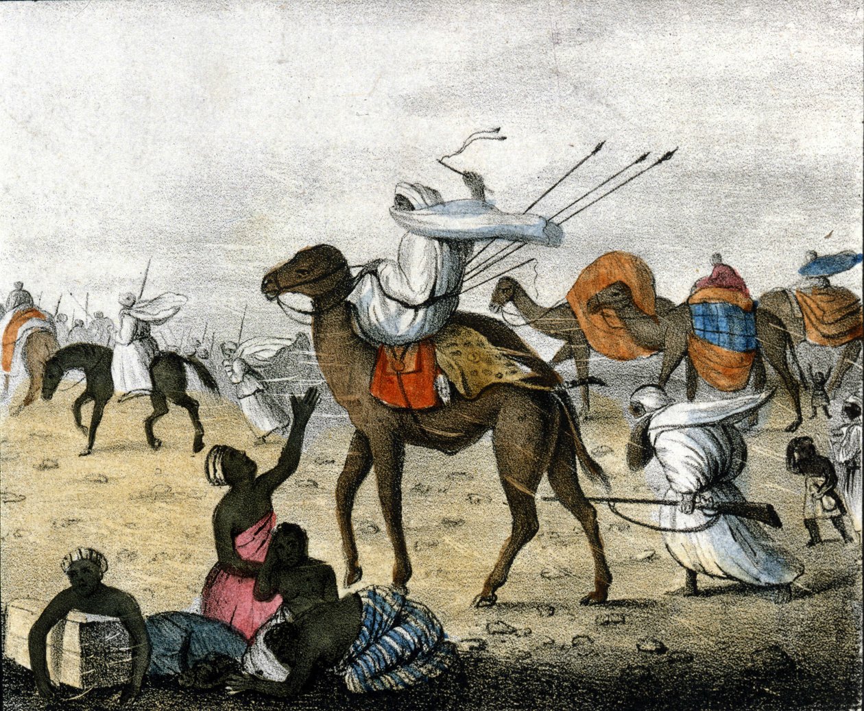 Karavana v poušti v Maroku během větrné bouře. od Unknown artist