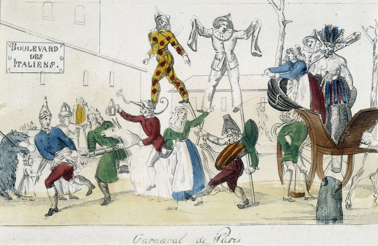 Karneval v Paříži, bulvár des Italians - rytina z 18. století, Carnavalet. od Unknown artist