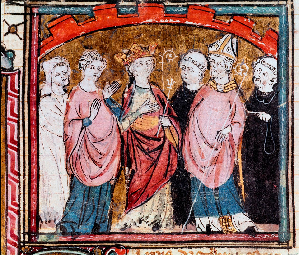 Karolinská dynastie: „“ Audience na dvoře francouzského krále Lothaira (941-986)““ Miniatura převzatá z „“ Les grandes Chronicles de France“““ Castres, Goyovo muzeum 15. století od Unknown artist
