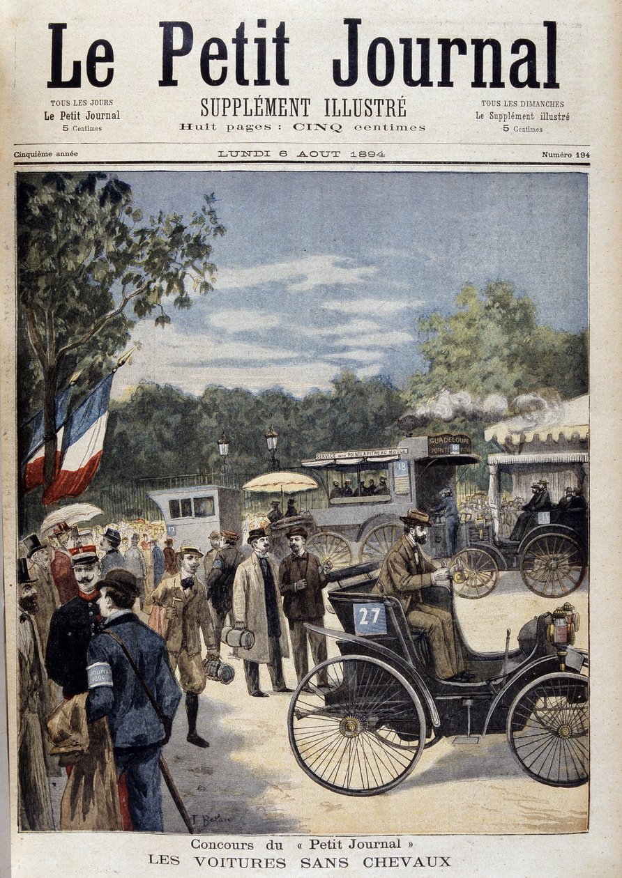 Vozy bez koní, první vůz Panhard Levassor - kryt. ""Le Petite Journal"" ze 6. srpna od Unknown artist
