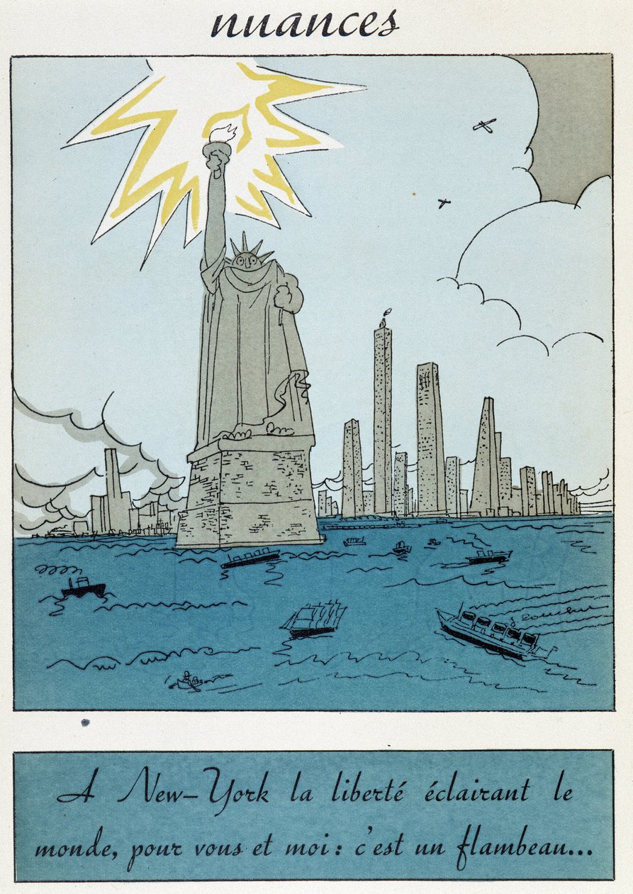Karikatura Sochy svobody ve Spojených státech: „Svoboda v New Yorku osvětlující svět, pro vás a pro mě je to pochodeň““ od Unknown artist