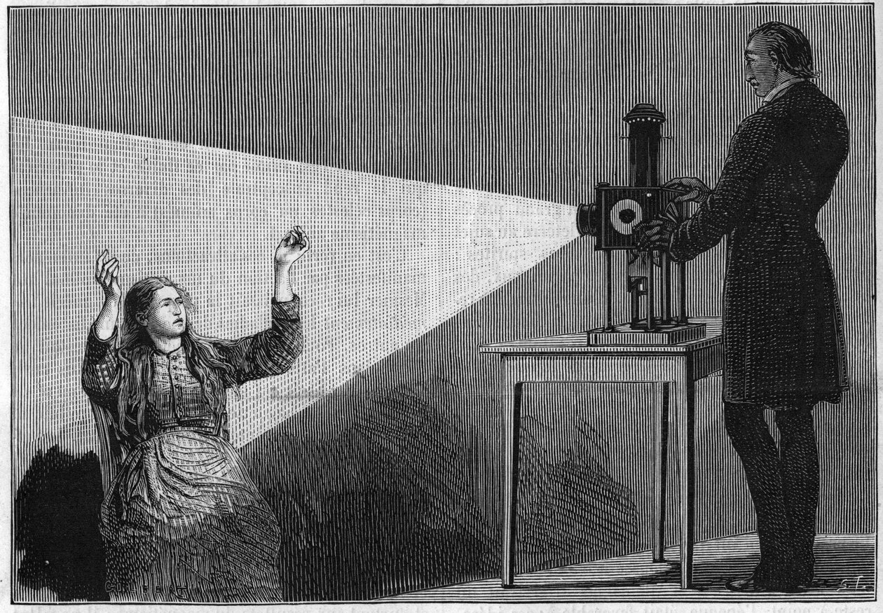 Katalepsie vzniklá pod vlivem světla. Francouzský neurolog Jean Martin Charcot (1825-1893) studující fenomén hypnózy na pacientovi v nemocnici Salpetriere. od Unknown artist