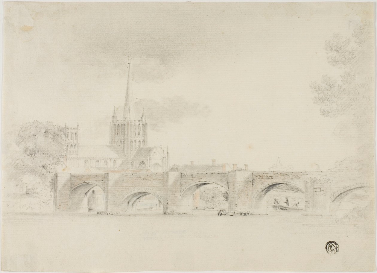 Katedrální kostel a most, Hereford od Unknown artist