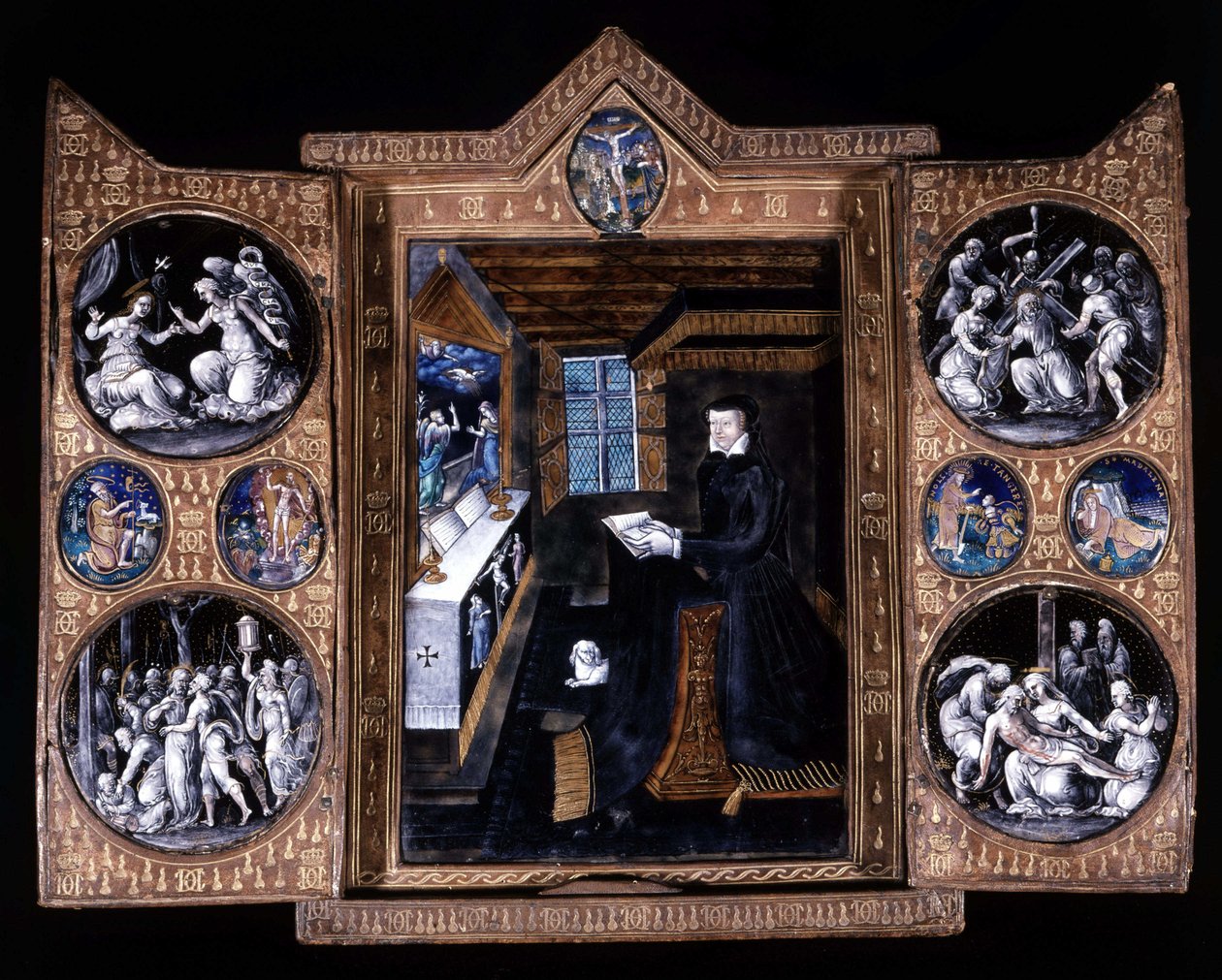 Kateřina de Medici (Caterina de Medici) (1519-1589) v modlitbě - triptych email a kůže od Unknown artist