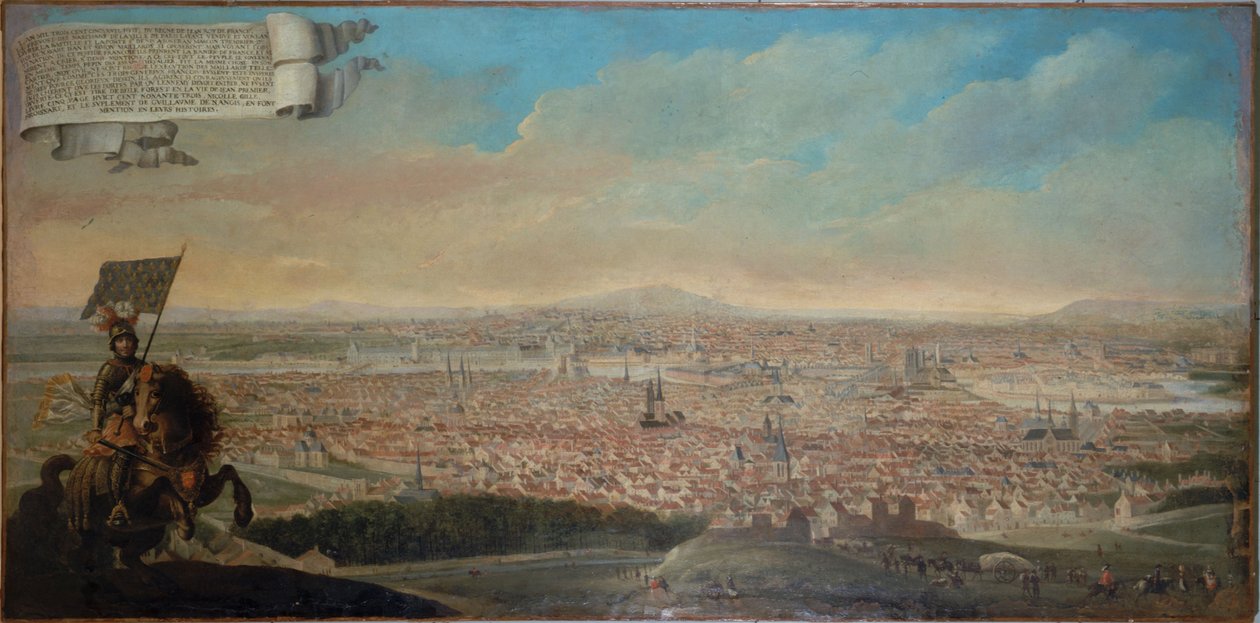 Jezdecký pohled na Paříž s jezdeckým portrétem Chevaliera des Essarts, kolem roku 1645 (olej na plátně) od Unknown artist