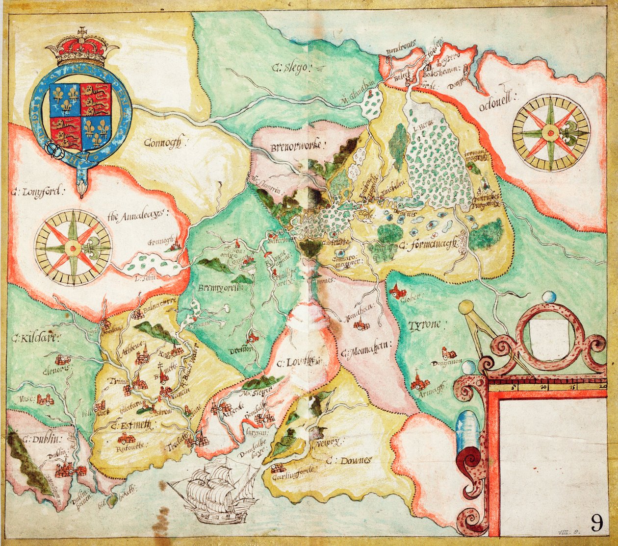 Střední Irsko, Dublin až Sligo, kolem roku 1600 (plátno, papír) od Unknown artist