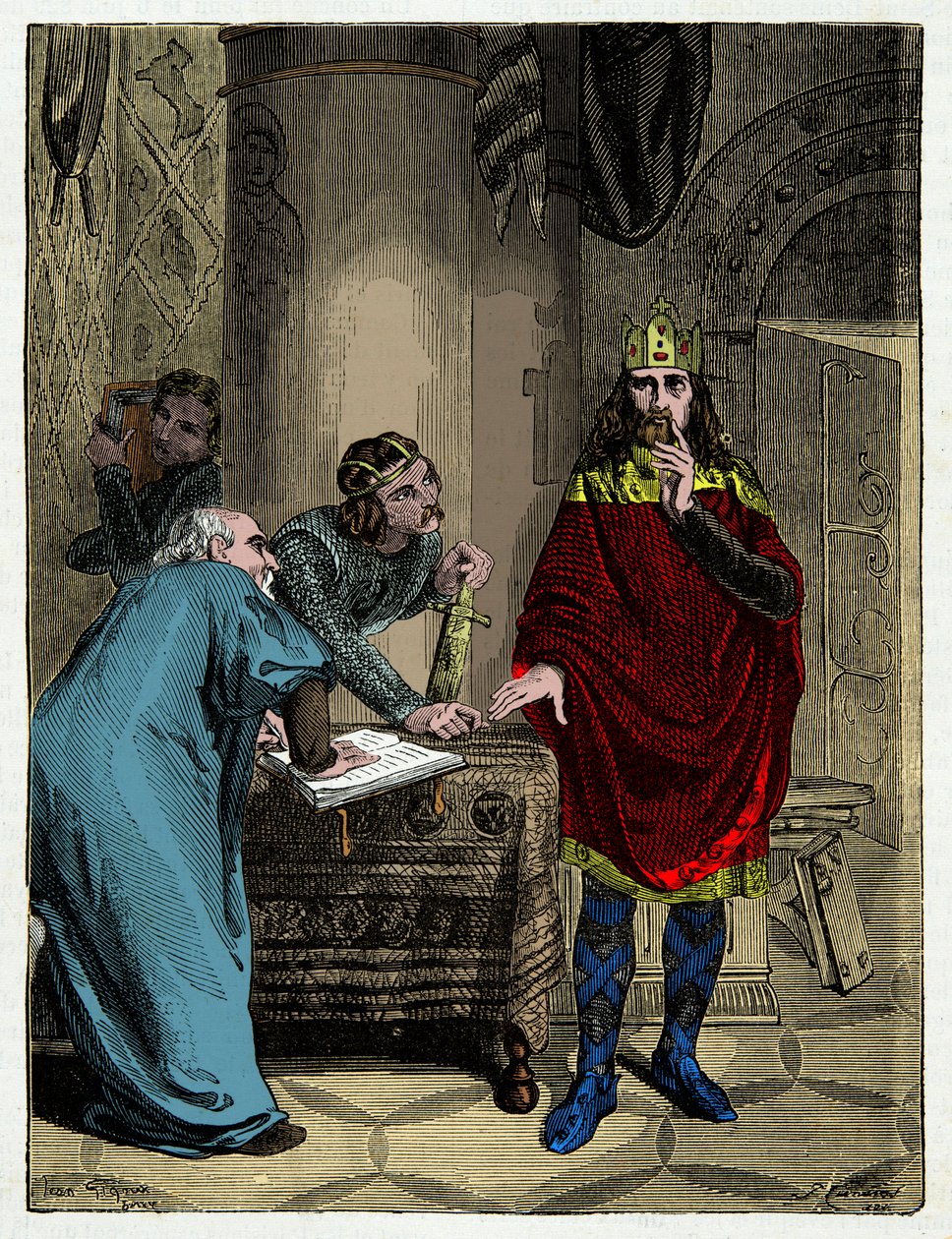 Karel Veliký diktuje své kapituly svému ministru Alcuinovi (732-804), Rytina 19. stol. od Unknown artist