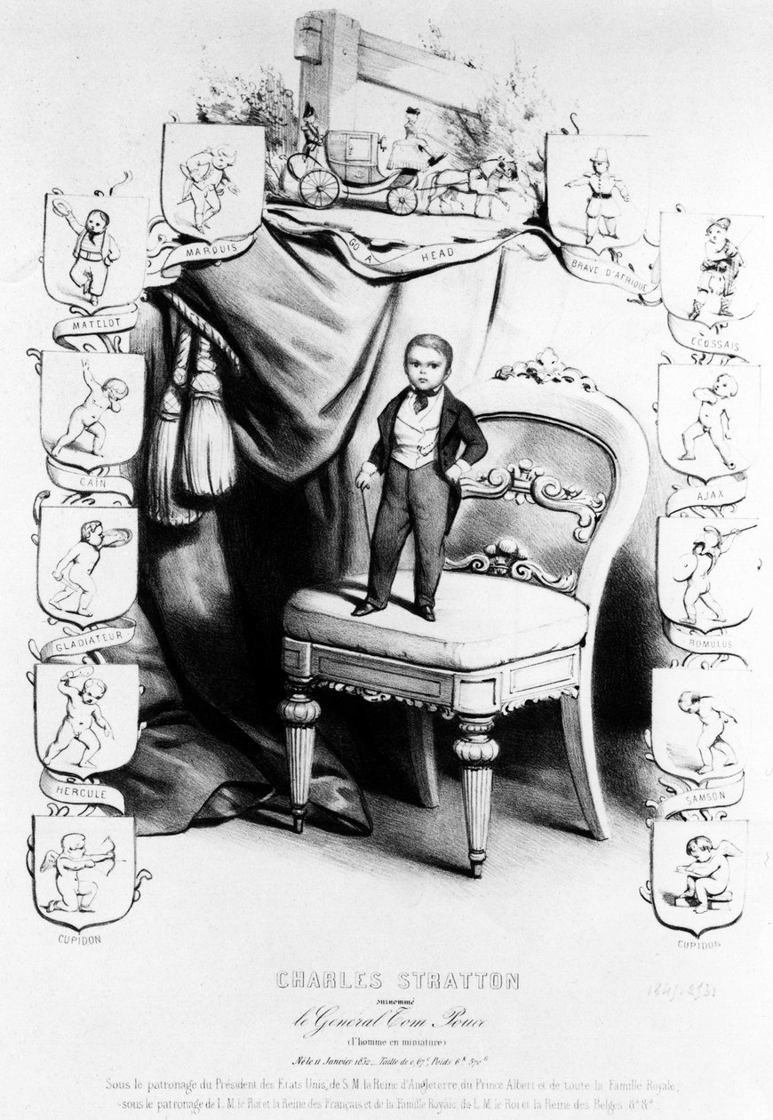 Charles Sherwood Stratton přezdívaný General Tom Thumb (General Tom Thumb) (1838-1883), slavný trpaslík z cirkusu Barnum. od Unknown artist