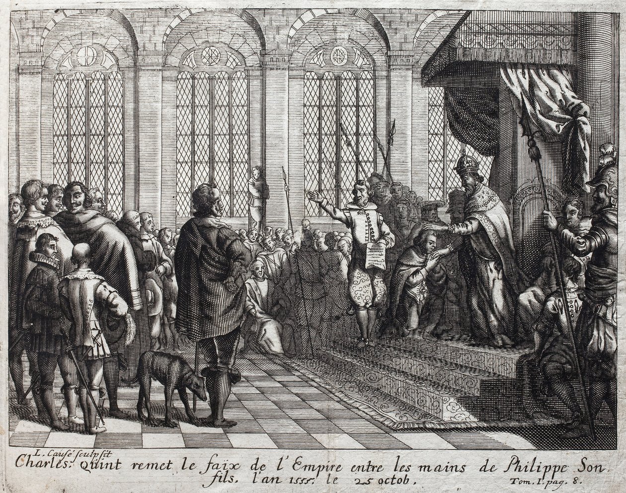 Karel V. (1500-1558) 25. října předal faix Říše Filipovi II. (Felipe) (1527-1598), svému synovi. od Unknown artist