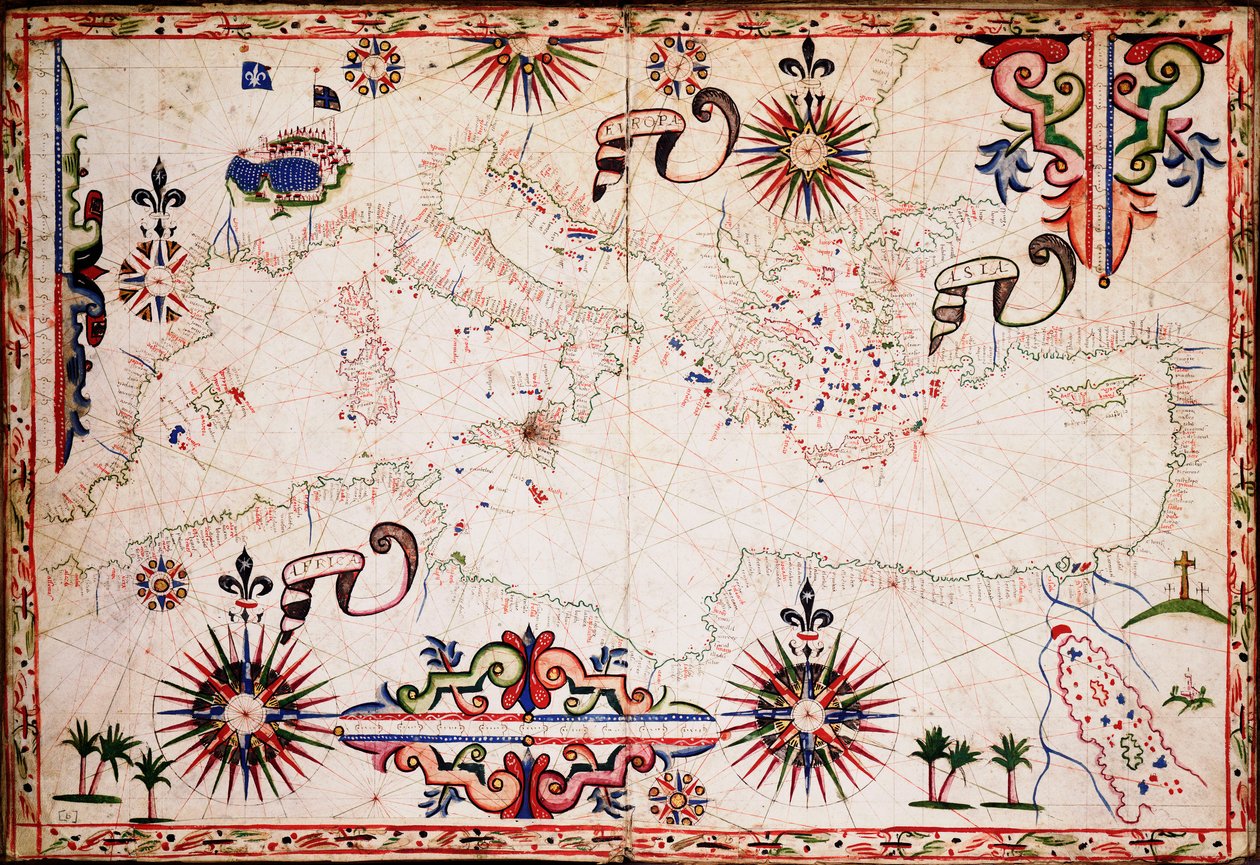 Mapa Středozemního, Černého a Kaspického moře, cca 1620 (rukopis) od Unknown artist